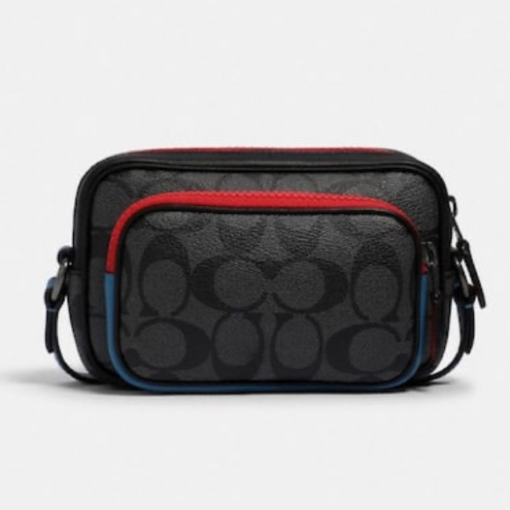 Mini Edge Double Pouch Crossbody In Colorblock Signature Canvas With Coach Patch